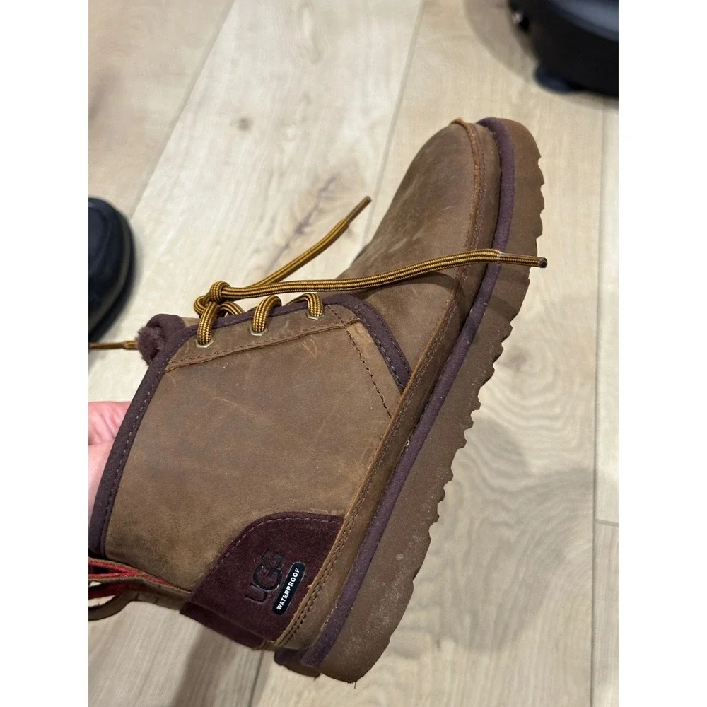 UGG Kids Neumel Waterproof Leather Boots Grizzly Brown 1017320K Size 3
